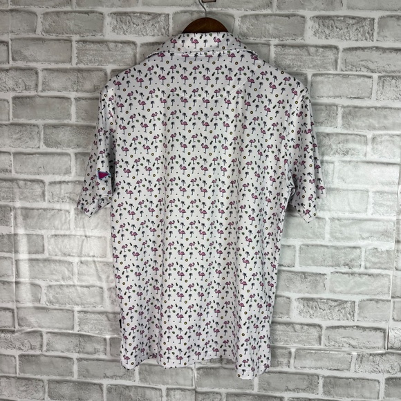 BREEZY Golf Flamingo & Summer Vibes AOP Performance Golf Polo Mens Small Stretch - Picture 4 of 7
